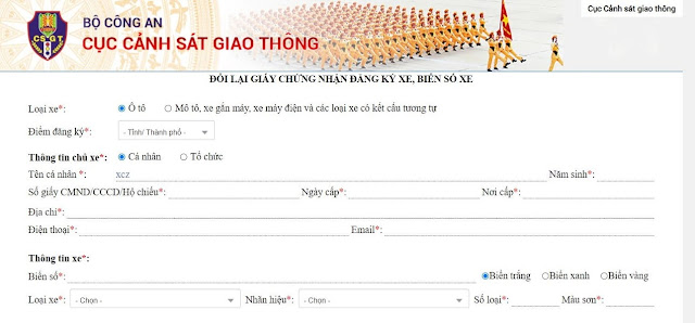 Hướng đổi lại giấy chứng nhận đăng ký xe, biển số xe online