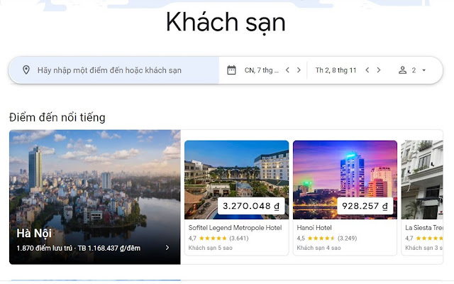 Đặt khách sạn qua Google Travel