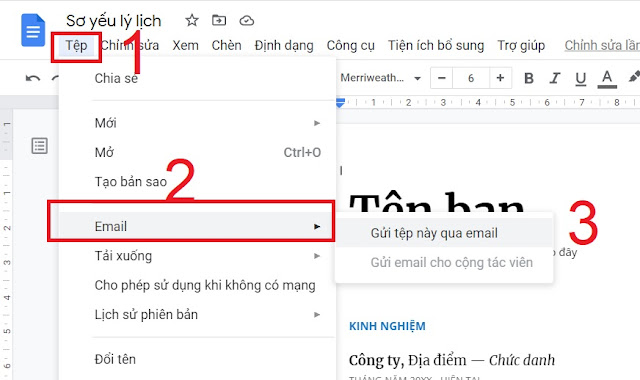 Gửi email đính kèm Google Docs trên Máy tính