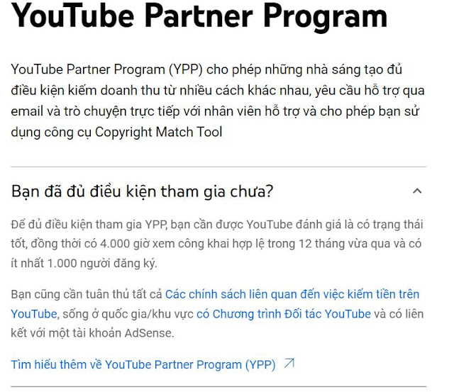 Điều kiện kiếm tiền từ Youtube