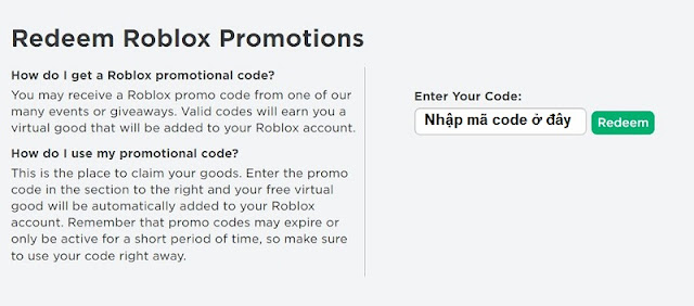 Mã Roblox Code hay promocode 2022 mới nhất