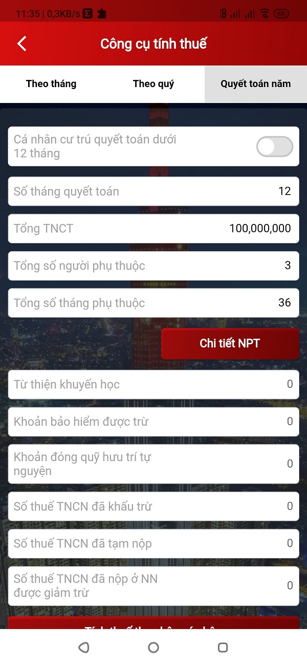 Tính thuế thu nhập cá nhân qua ứng dụng etax mobile 1