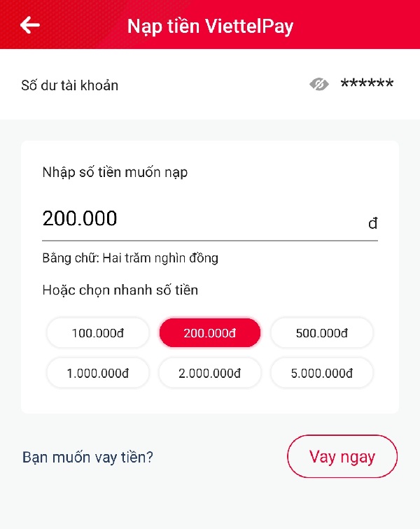 Cách nạp tiền vào Viettel Pay 1