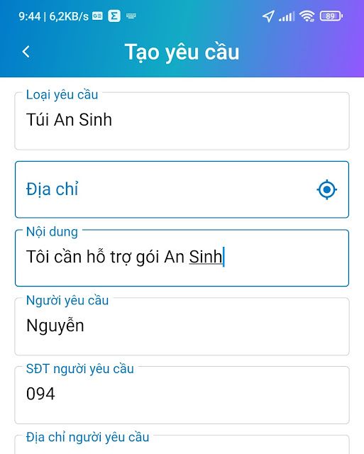 Yêu cầu hỗ trợ gói An Sinh