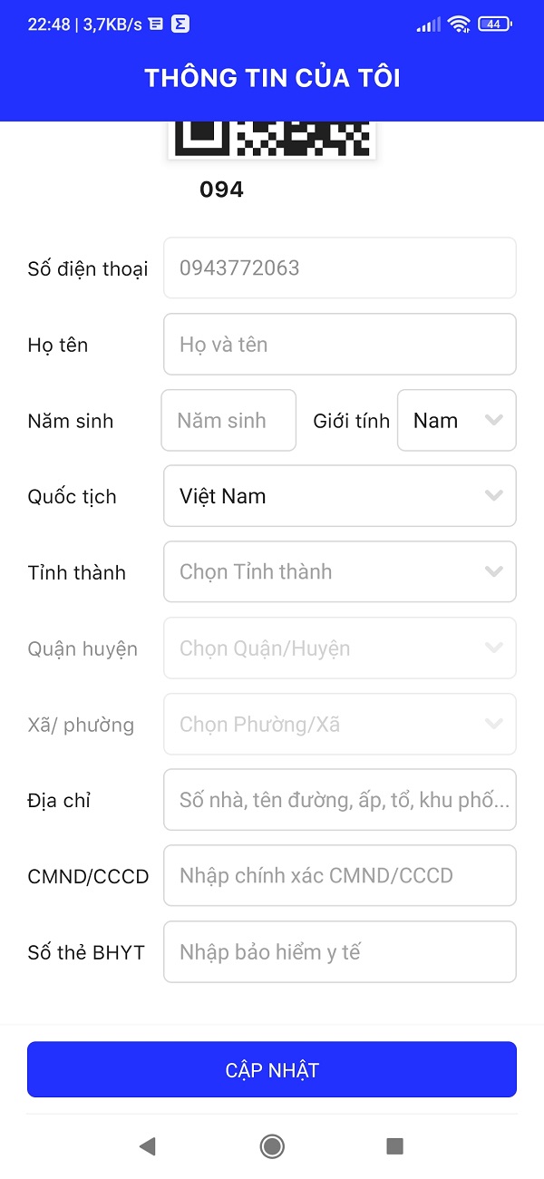 Cập nhật thông tin tại ứng dụng Y Tế HCM