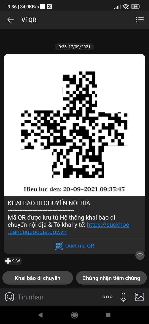 Cách tạo mã Qr cá nhân di chuyển nội địa trên Zalo 1