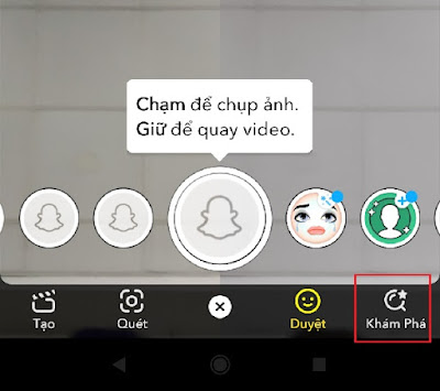 Nhấn vào khám phá để tải filter crying trên snapchat