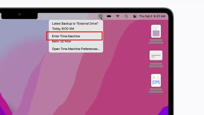 Nhấn vào Enter time machine trên thanh menu để phục hồi file trên mac