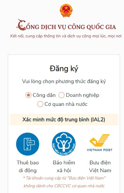 Cách đăng ký tài khoản tại cổng dịch vụ công quốc gia