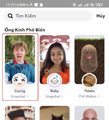 Filter crying trên Snapchat