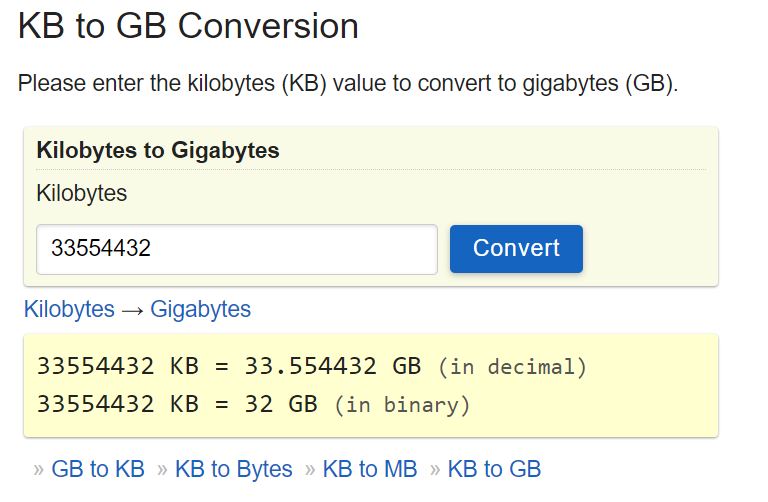 Cách đổi Kilobytes → Gigabytes