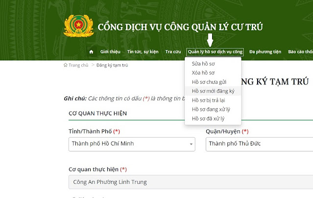 Đăng ký tạm trú online qua CỔNG DỊCH VỤ CÔNG QUẢN LÝ CƯ TRÚ 3