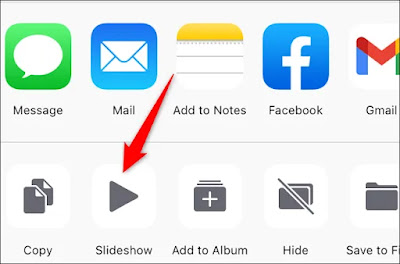 Nhấn vào slideshow trên iphone để tạo trình chiếu
