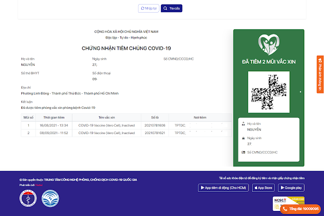 thẻ xanh vắc xin sau khi tiêm 2 mũi
