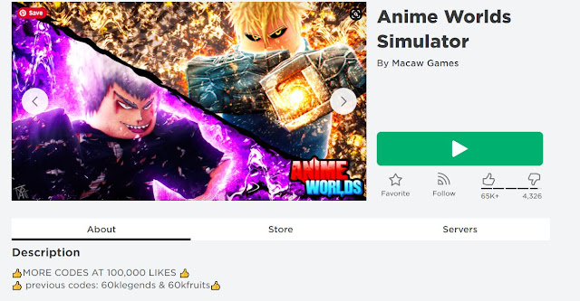 Game Anime World Simulator trên nền tảng Roblox